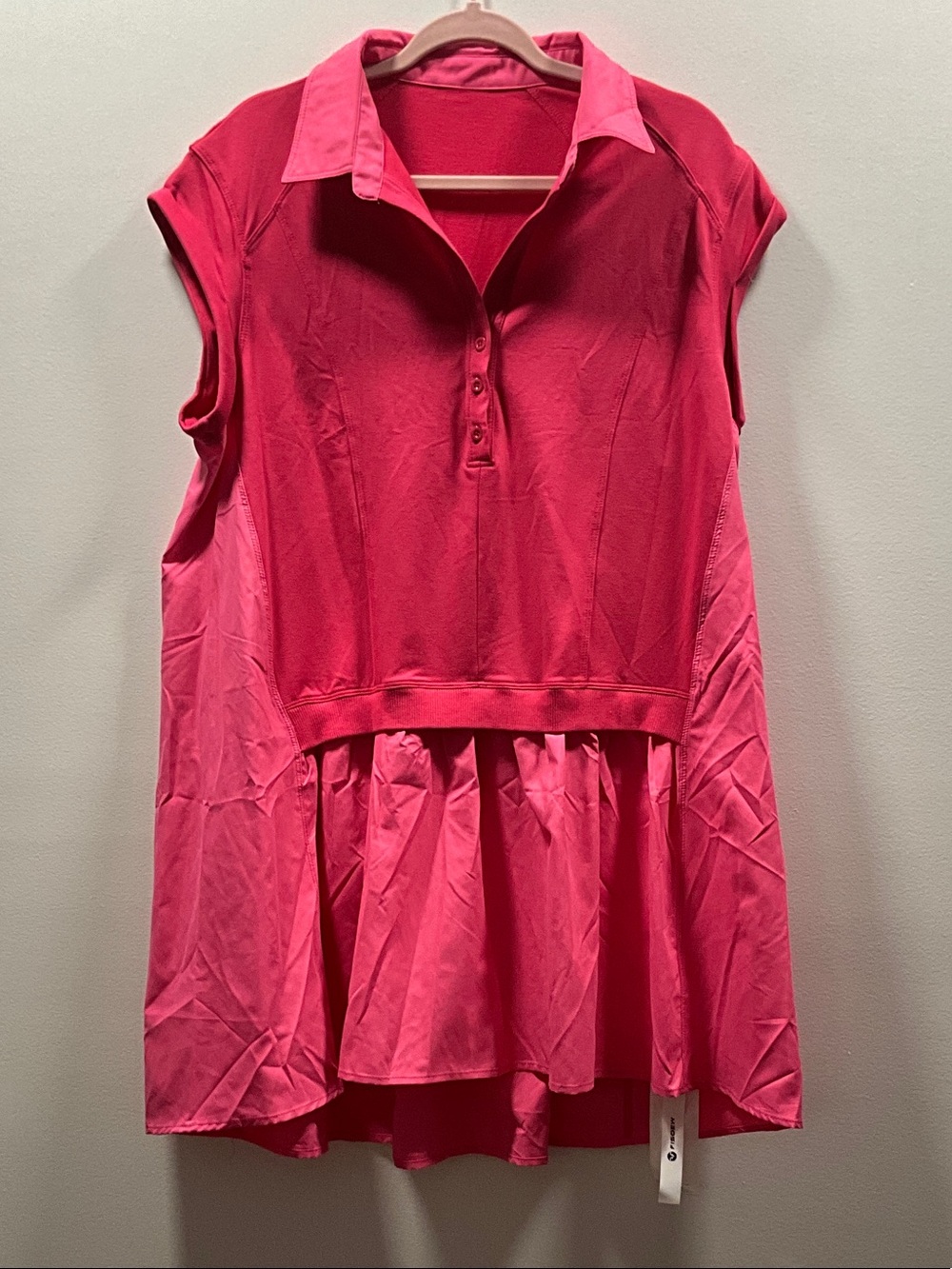 Cap-Sleeve Collared Peplum Tunic in Bright Pink